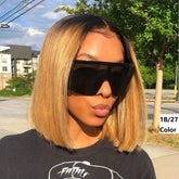 Ronashow Dark Roots Ombre Honey Blonde Straight 13x4 Lace Human Hair Wigs Bob Lace Frontal Wigs