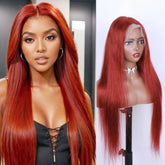 Ronashow 13x4 Lace Frontal Wig Cherry Red Color Straight Hair Wigs