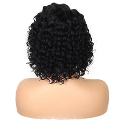 Ronashow Short Curly Bob Wig Natural Black 13*5*1 Lace Front L Part Human Hair 12 Inch