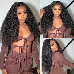 Ronashow Pre Cut 5x5 Gluless Lace Closure Wig Jerry Curly Human hair Natural Color