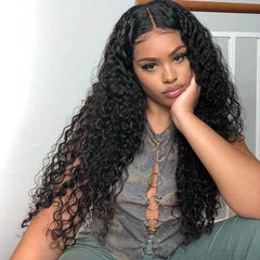 Ronashow Pre Cut 5x5 Gluless Lace Closure Wig Human hair Water Wave Natural Color