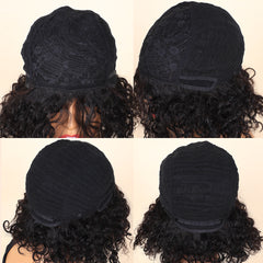 Ronashow Black Short Afro Curly Wig Machine Made Human Hair Natural Black 10 Inch