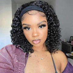 Ronashow Short Bob Curly Wig Human Hair Headband Bob Wig Glueless Machine Made Wig