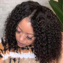 Ronashow V Part Wigs Human Hair Bob Curly Wigs Beginner Friendly Natural Black Wigs