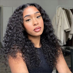Ronashow Water Wave Glueless Pre-Cut 4*4 Lace Closure Wig Human Hair Natural Color Wig