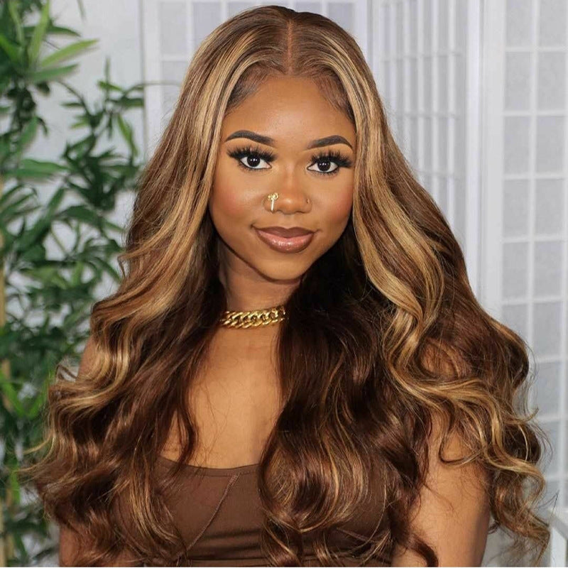 Body Wave Ombre Highlight Color 13*6*1 T part Transparent Lace Front Human Hair Wig