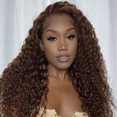 Ronashow 13x4 Lace Frontal Wig Chocolate Brown Color Water Wave Wigs
