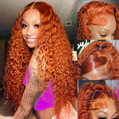 Ronashow Ginger Orange Deep Wave 13*4 Lace Frontal Human Hair Wig