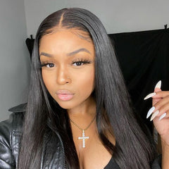 Ronashow Straight 13*6*1 T part Transparent Lace Front Human Hair Wigs Natural Color Wigs