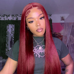 Ronashow 13x4 Lace Frontal Wig Cherry Red Color Straight Hair Wigs