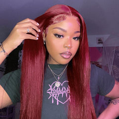 Ronashow 13x4 Lace Frontal Wig Cherry Red Color Straight Hair Wigs