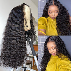 Ronashow Human Hair 13*4 Lace Frontal Wig Deep Wave Natural Color Wig