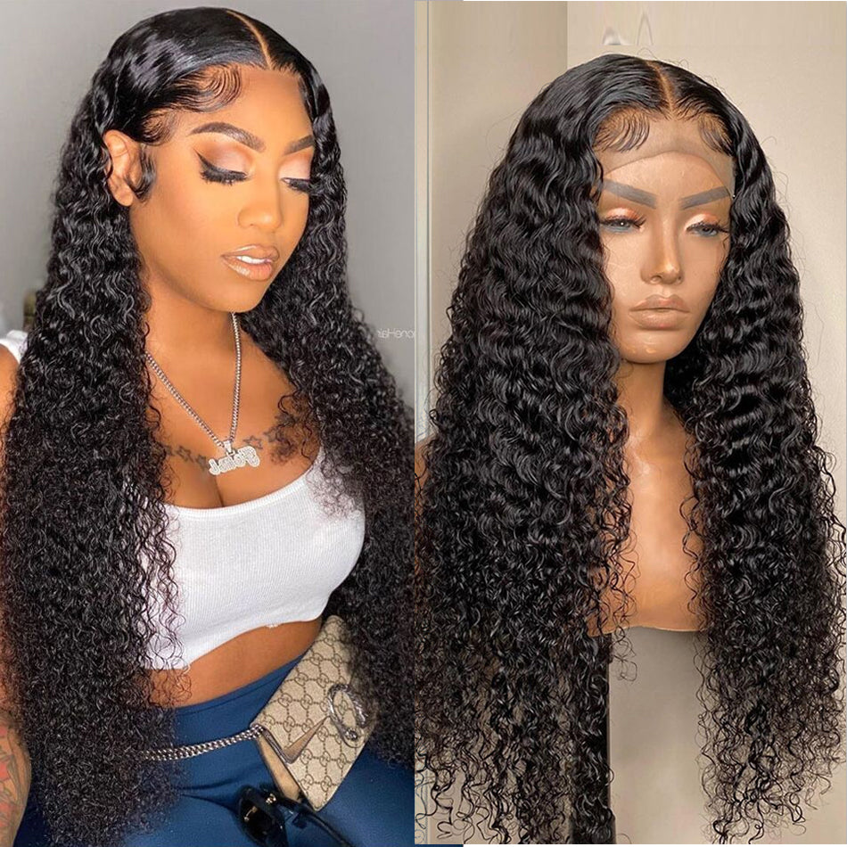Ronashow 13*4 Lace Frontal Human Hair Wig Kinky Curly Natural Color Wig