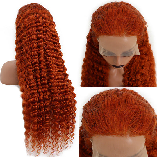 Ronashow Ginger Orange Deep Wave 13*4 Lace Frontal Wig