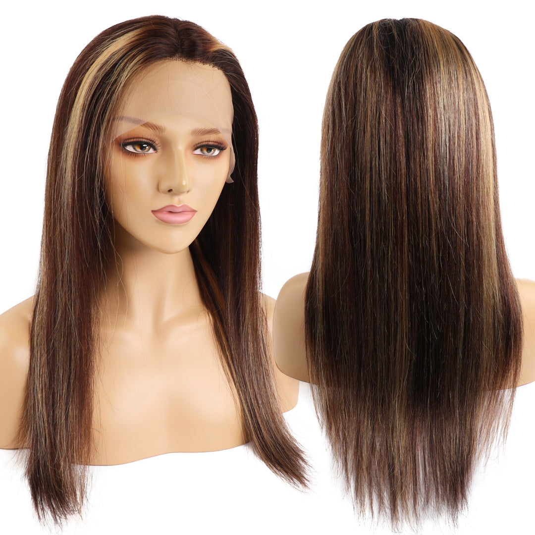 Ronashow 13*4 Lace Frontal Wig Highlight Ombre 4/27 Color Straight Wig