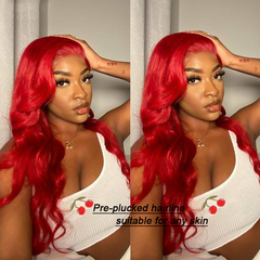 Ronashow Red Color Body Wave 13*4 Lace Front Wig