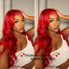 Ronashow Red Color Body Wave 13x4 Lace Front Wig