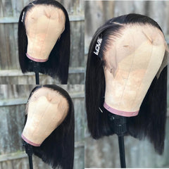 Ronashow Short Bob Wig Bone Straight 13*4 Lace Frontal Wig Natural Color