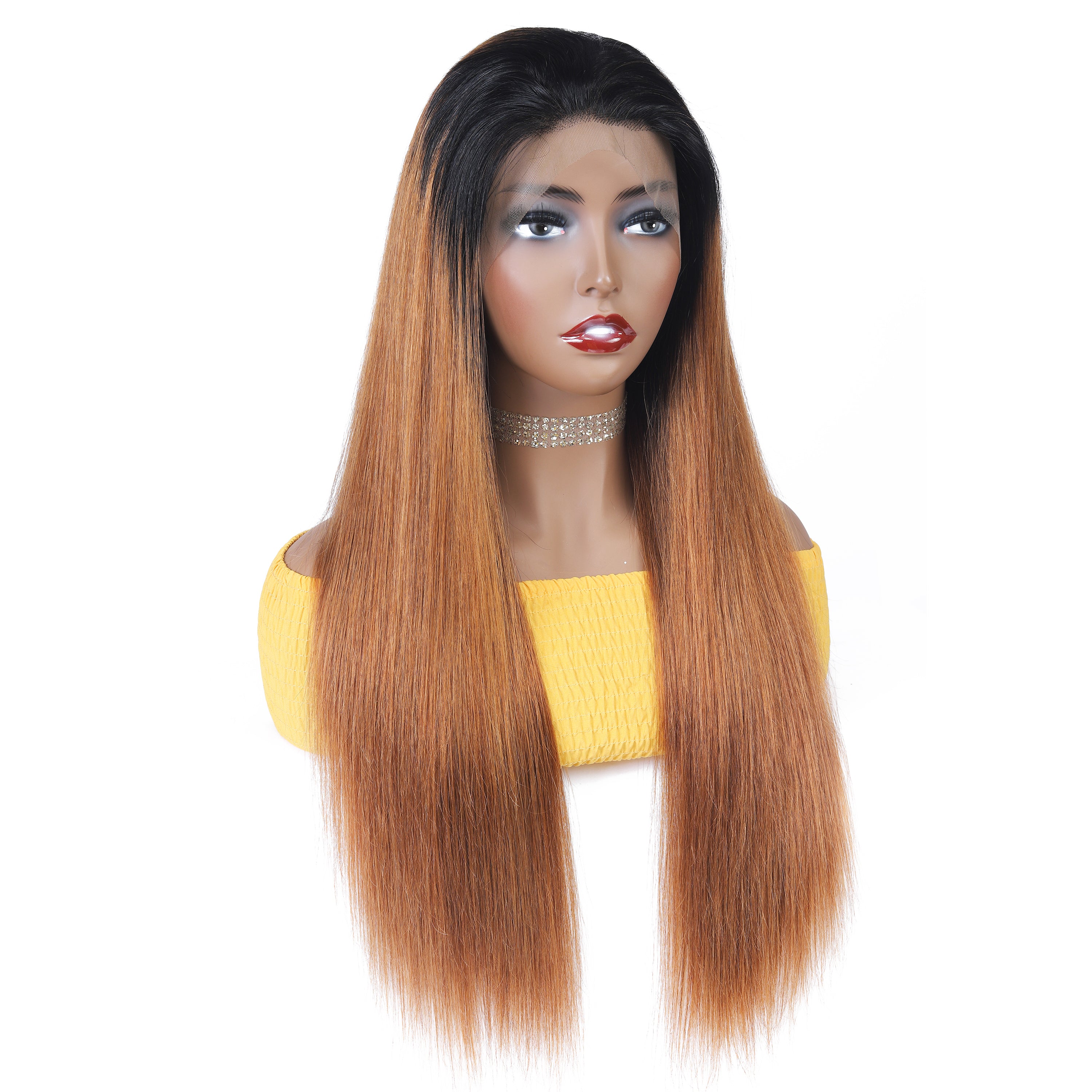 Ronashow Ombre Color Dark Roots 1B/30 Straight 13*4 Lace Frontal Wig
