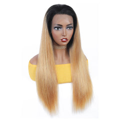 Ronashow Dark Roots 1B/27 Ombre Color Straight 13x4 Lace Frontal Human Hair Wig