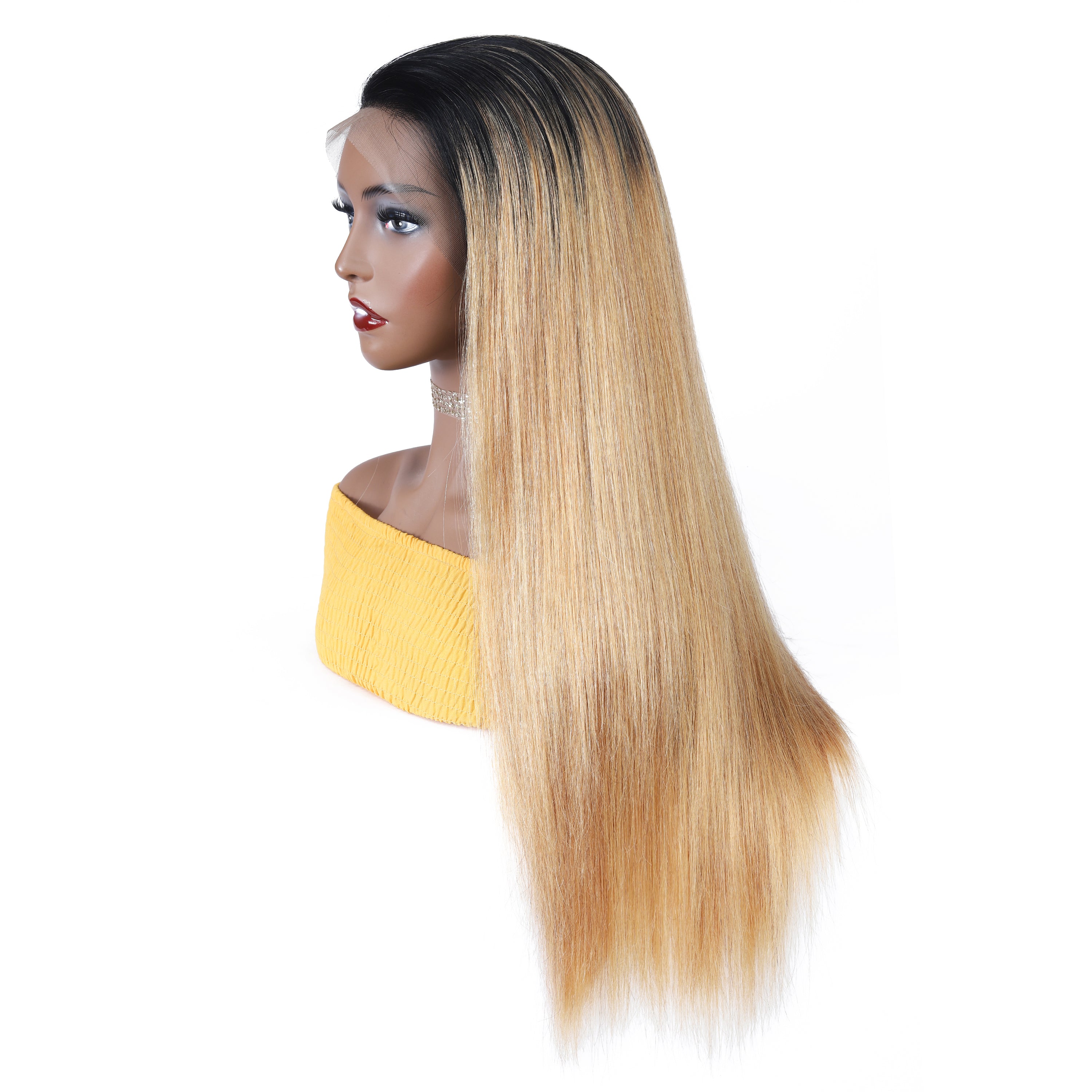 Ronashow Dark Roots 1B/27 Ombre Color Straight 13x4 Lace Frontal Human Hair Wig