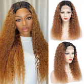 Ronashow Ombre Dark Roots 1B/30 Deep Curly 13*4 Lace Front Wig