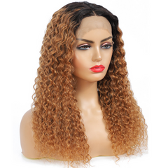 Ronashow Ombre Dark Roots 1B/30 Deep Curly 13*4 Lace Front Wig