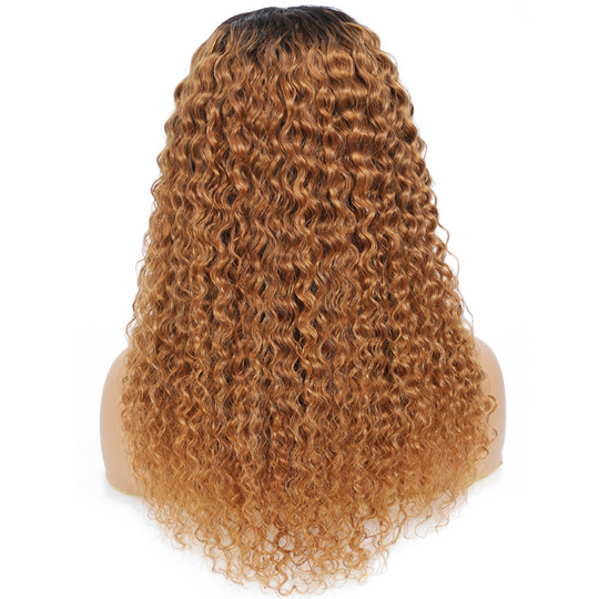 Ronashow Ombre Dark Roots 1B/30 Deep Curly 13*4 Lace Front Wig
