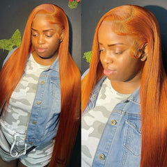 Ronashow Ginger Color Straight 13x4 Lace Frontal Human Hair Wig