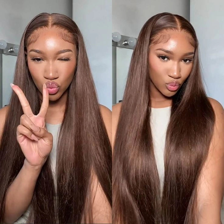 Ronashow 13x4 Lace Frontal Wig Chocolate Brown Color Straight Hair Wigs