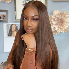 Ronashow 13x4 Lace Frontal Wig Chocolate Brown Color Straight Hair Wigs