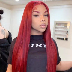 Ronashow 13x4 Lace Frontal Wig Cherry Red Color Straight Hair Wigs