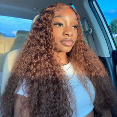 Ronashow 13x4 Lace Frontal Wig Chocolate Brown Color Water Wave Wigs