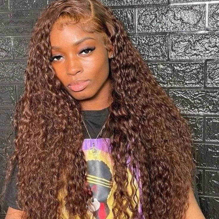 Ronashow 13x4 Lace Frontal Wig Chocolate Brown Color Water Wave Wigs