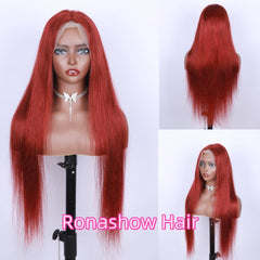 Ronashow 13x4 Lace Frontal Wig Cherry Red Color Straight Hair Wigs