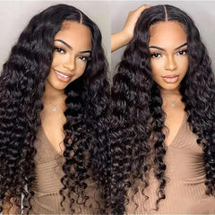 Ronashow Deep Wave Natural Color 13*6*1 T part Transparent Lace Front Human Hair Wigs