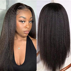 Ronashow Kinky Straight Natural Color 13*6*1 T part Transparent Lace Front Human Hair Wigs