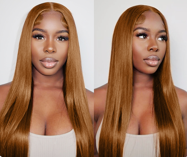 Ronashow Honey Blonde Color 27 Straight 13*4 Lace Frontal Wig