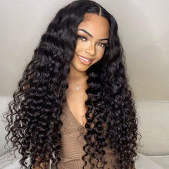 Ronashow Deep Wave Natural Color 13*6*1 T part Transparent Lace Front Human Hair Wigs