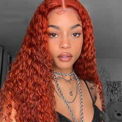 Ronashow Ginger Orange Deep Wave 13*4 Lace Frontal Human Hair Wig