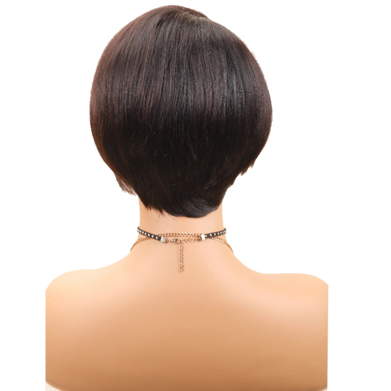 Ronashow Pixie Short Straight Wig Side Part 13*4*1 Lace Front Natural Black L Part Human Hair 8 Inch