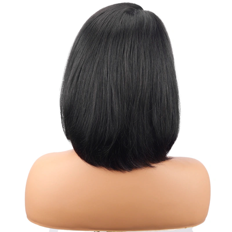 Ronashow Short Straight Bob Wig Side Part Natural Black 13*5*1 Lace Front L Part Human Hair