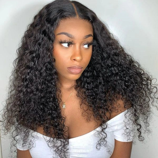 Ronashow Pre Cut 5x5 Gluless Lace Closure Wig Human hair Kinky Curly Natural Color