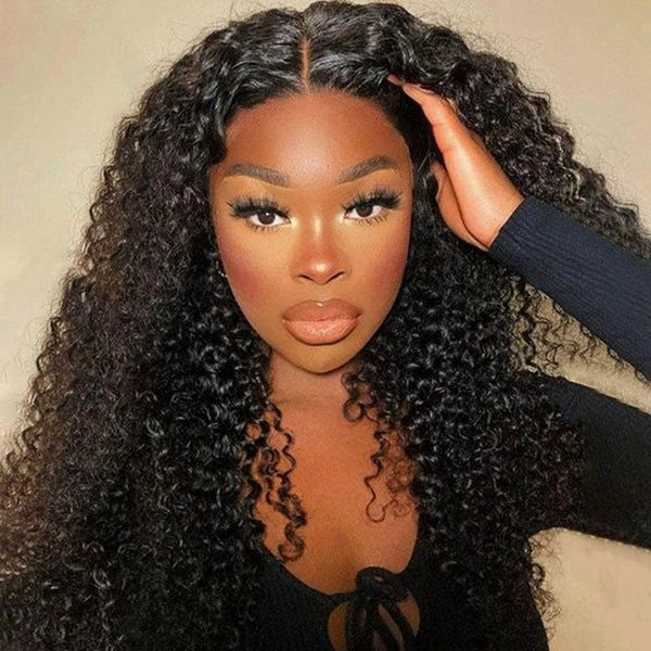 Ronashow Pre Cut 5x5 Gluless Lace Closure Wig Human hair Kinky Curly Natural Color