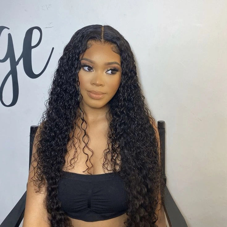 Ronashow Pre Cut 5x5 Gluless Lace Closure Wig Human hair Water Wave Natural Color