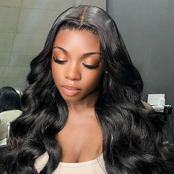 Ronashow Pre Cut 5x5 Gluless Lace Closure Wig Body Wave Human hair Natural Color