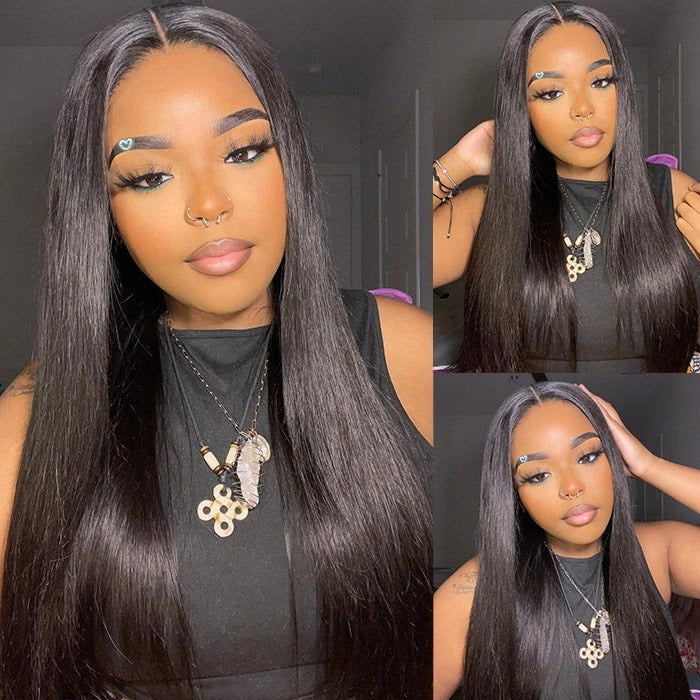 Ronashow Pre Cut 5x5 Gluless Lace Closure Wig Human hair Straight Natural Color