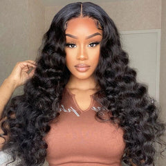 Ronashow Pre Cut Loose Wave 5x5 Gluless Lace Closure Wig Human hair Natural Color