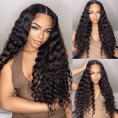 Ronashow Pre Cut 5x5 Gluless Lace Closure Wig Human hair Deep Wave Natural Color