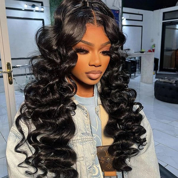 Ronashow Pre Cut Loose Wave 5x5 Gluless Lace Closure Wig Human hair Natural Color